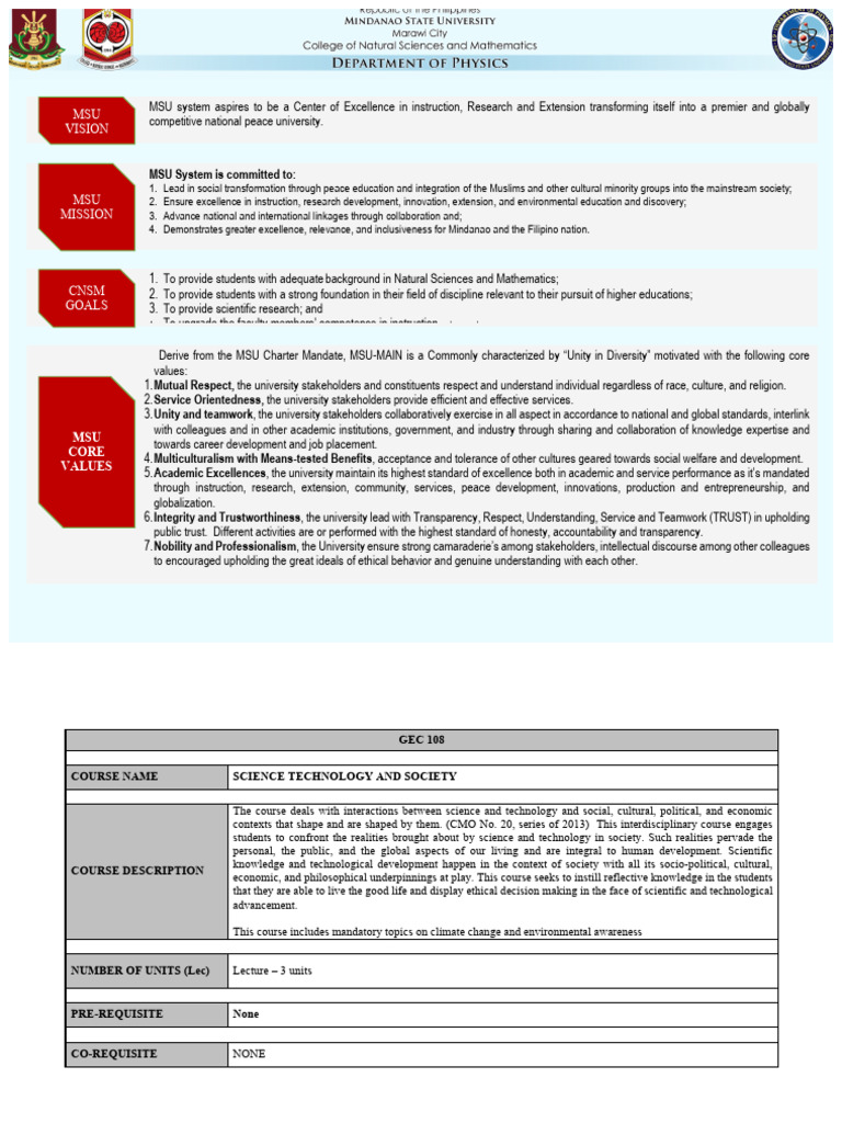 Gec 108 Syllabus Pdf Science University
