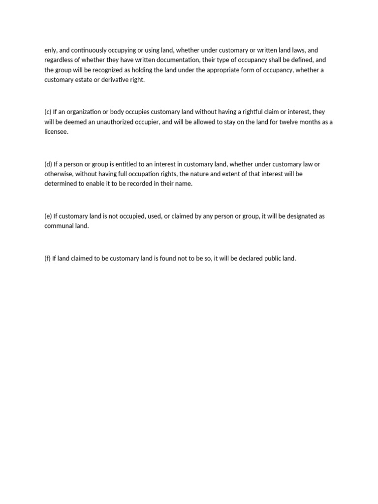 Customary Land Occupancy Rights Explained | PDF