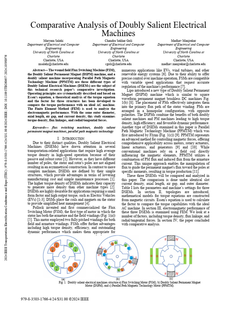 Comparative Study of Doubly Salient Machines | PDF | Electric Motor ...