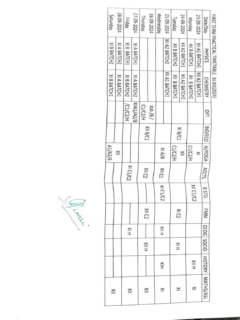 Practical Time Table - 2024 | PDF