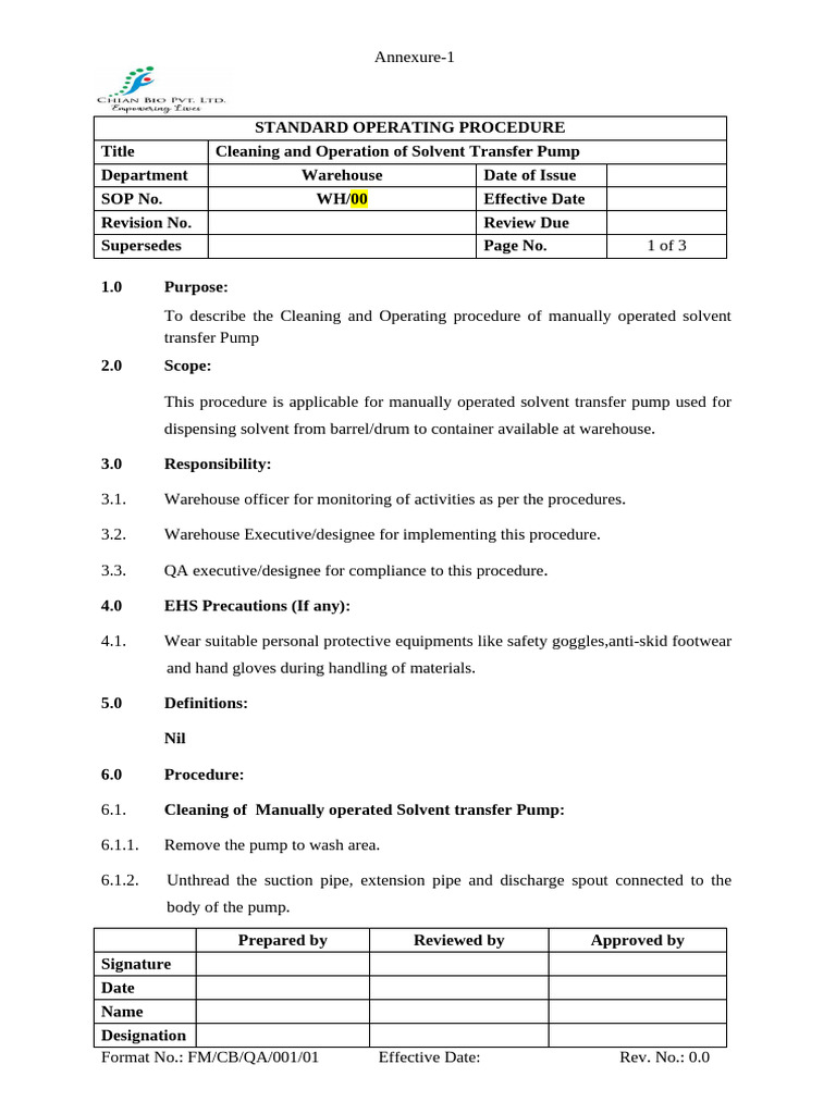 Solvent Transfer Pump SOP Guide | PDF | Pump | Pipe (Fluid Conveyance)