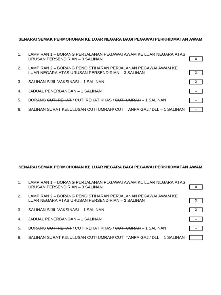 Senarai Semak Permohonan Ke Luar Negara Bagi Pegawai Perkhidmatan Awam