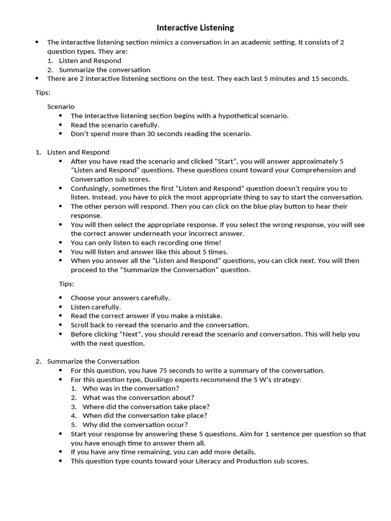 Interactive Listening Test Guide | PDF | Reading Comprehension | Human ...