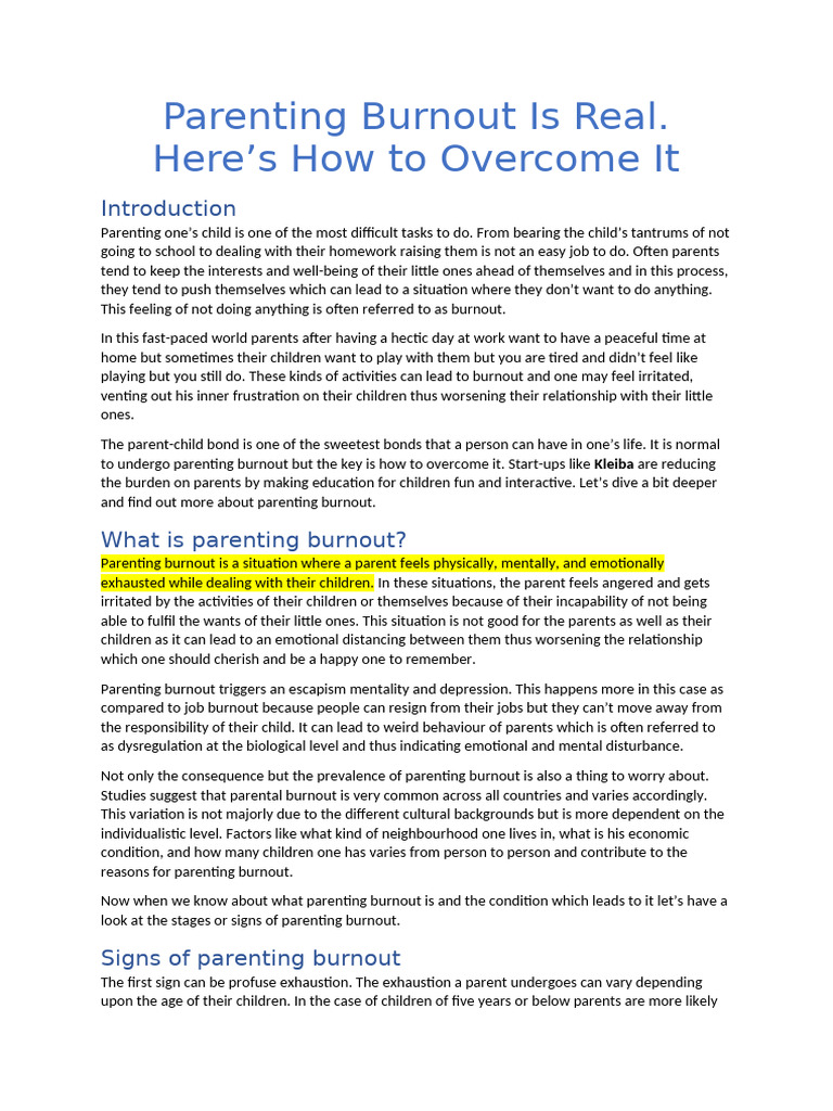 Parenting Burnout Is Real. Here's How To Overcome It | PDF ...