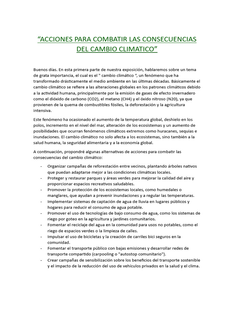 Acciones para Combatir el Cambio Climático | PDF