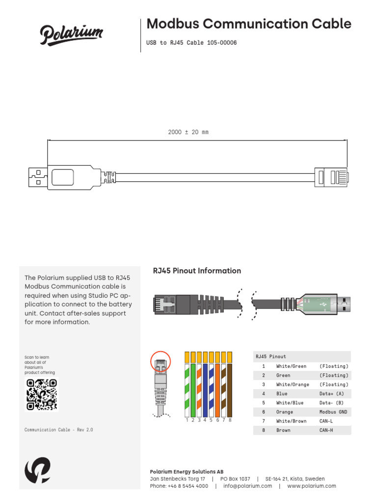 Polarium Modbus Communication Cable Datasheet_pdf | PDF