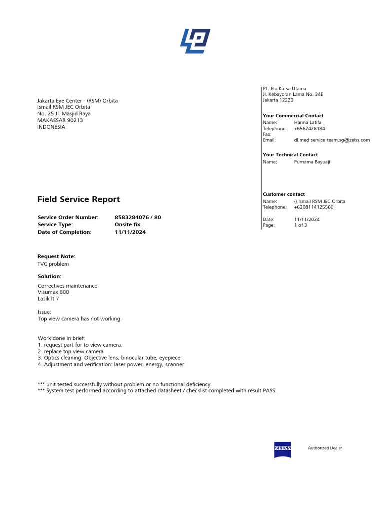 Service Report 8583284076-80 2024-11-11 16-47 | PDF | Imaging | Glass ...