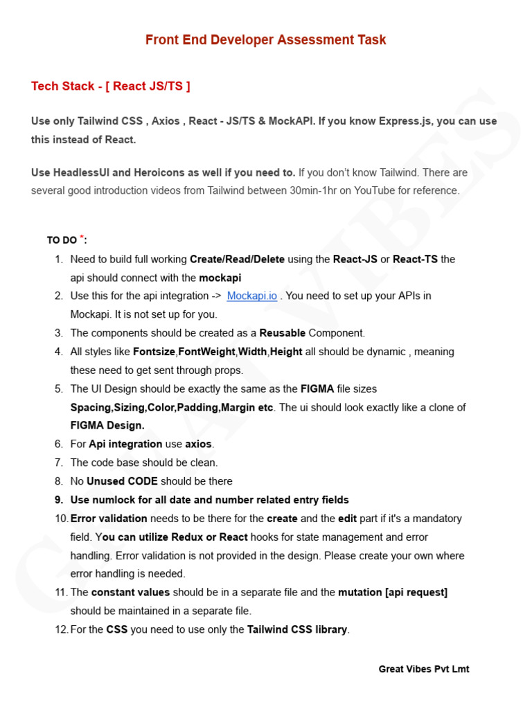 Front End Developer Assessment Task | PDF | Computing | Software ...