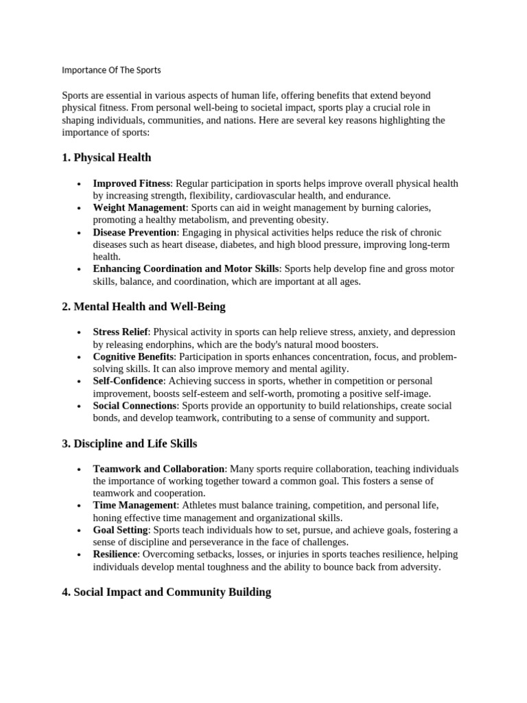 Importance of The Sports | PDF | Physical Fitness | Psychology