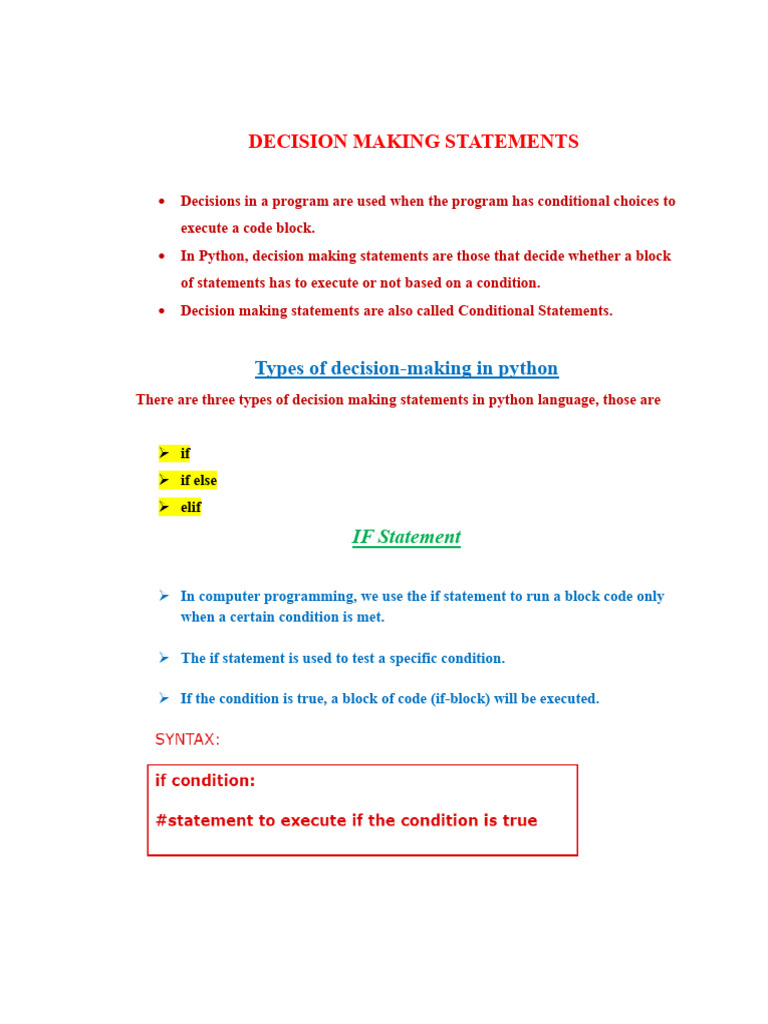 Decision Making Statements & Loops | PDF | Control Flow | Computer ...