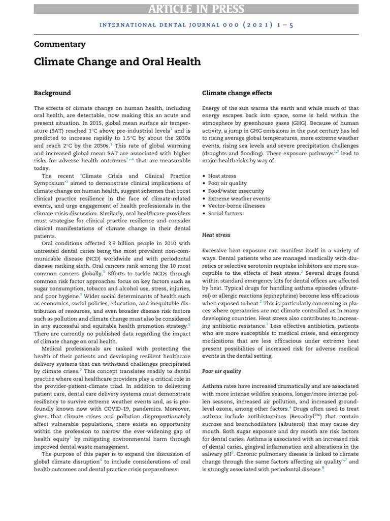 Climate Change's Impact on Oral Health | PDF | Climate Change ...