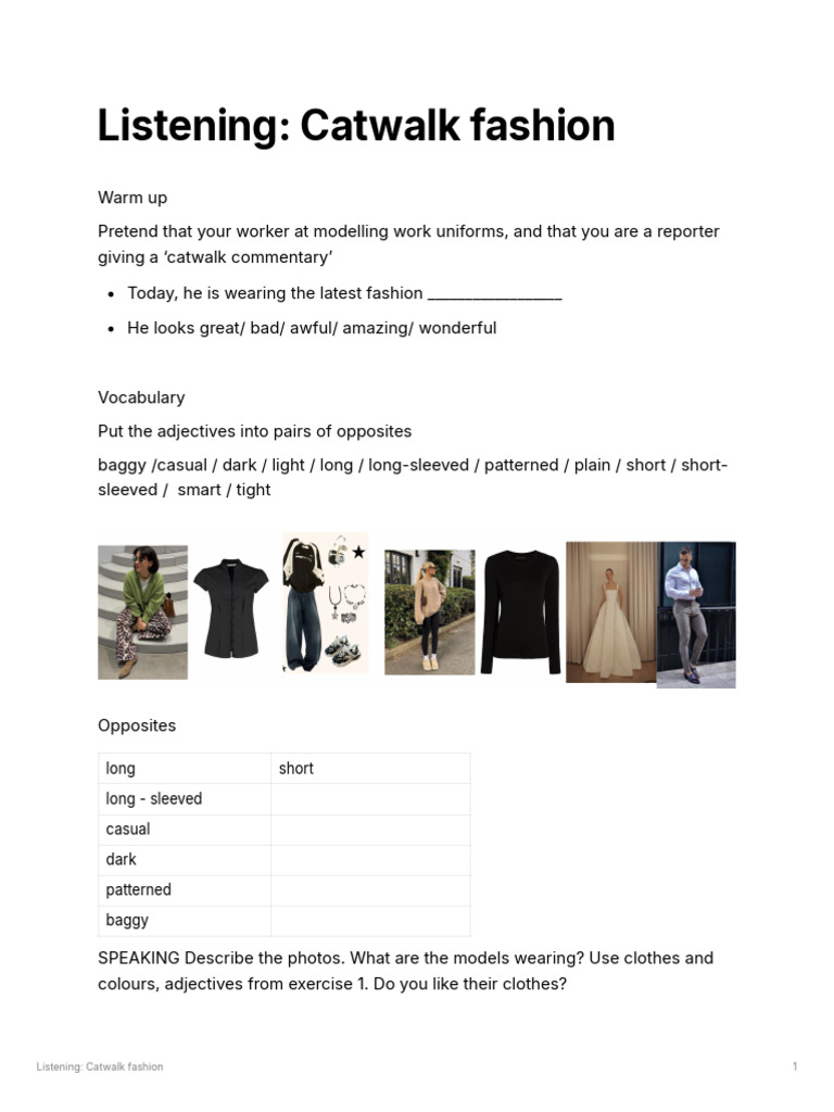 Catwalk Fashion Commentary Guide | PDF