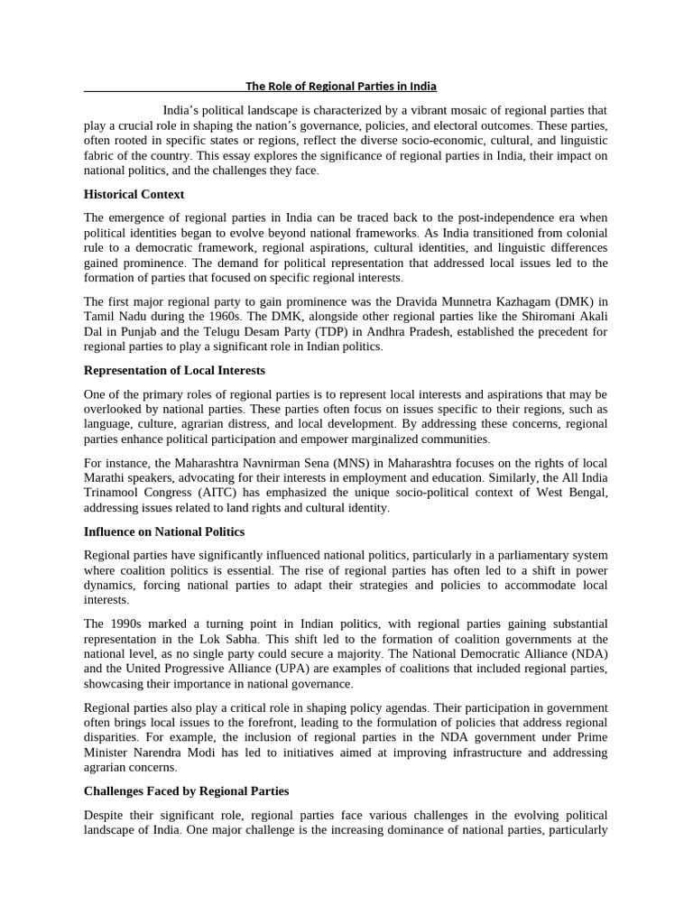 Role of Regional Parties in India | PDF | Political Parties | Politics ...