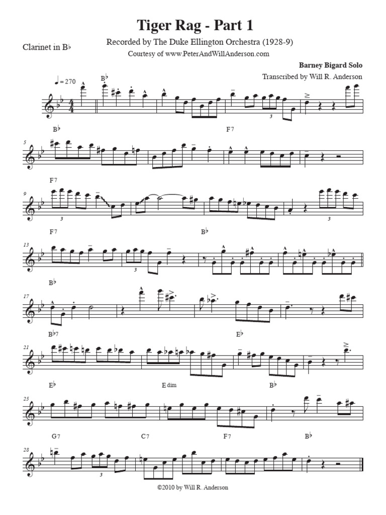 Barney Bigard Tiger Rag Part 1 | PDF