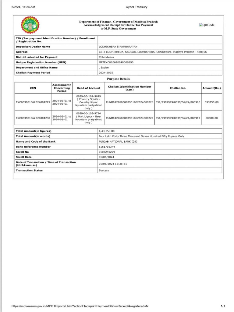 MP Online Tax Payment Acknowledgement | PDF | Receipt | Road Transport