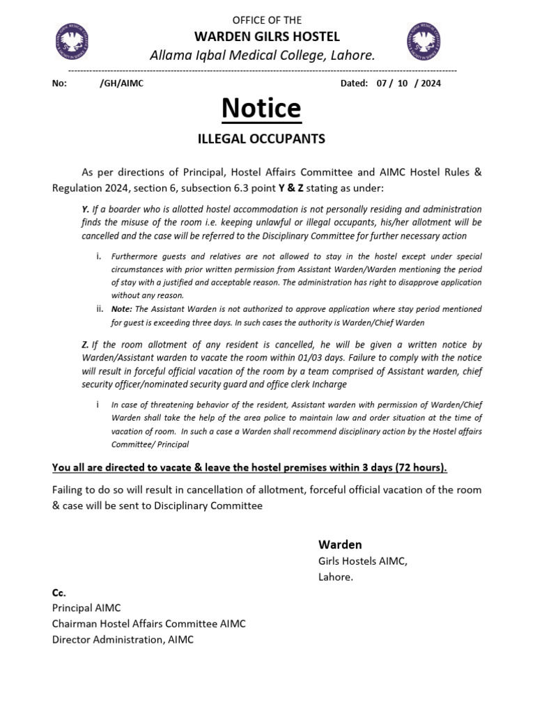 NOTICE GH Illegal Occupants | PDF | Justice | Crime & Violence