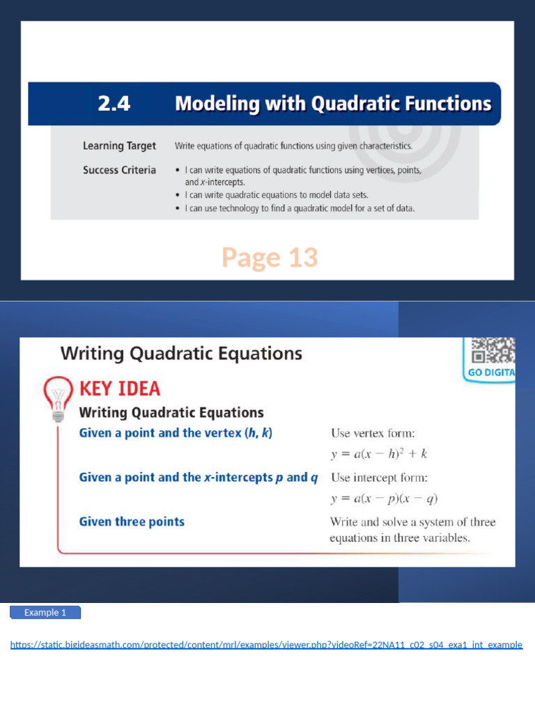 Alg+2A+Ch+2+Sec+4+Modeling+With+Quadratic+Functions (1) | PDF ...