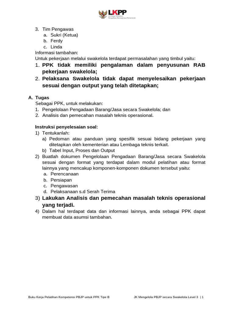 Buku Kerja PPK Tipe B Swakelola | PDF