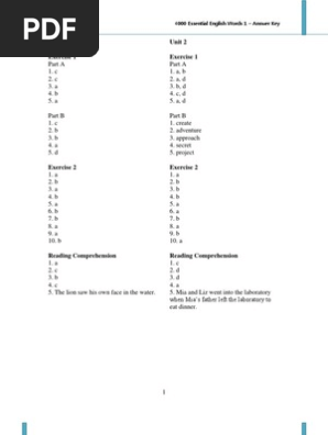 4000 Essential English Words 1 Answer Key Reading Comprehension Reading Process