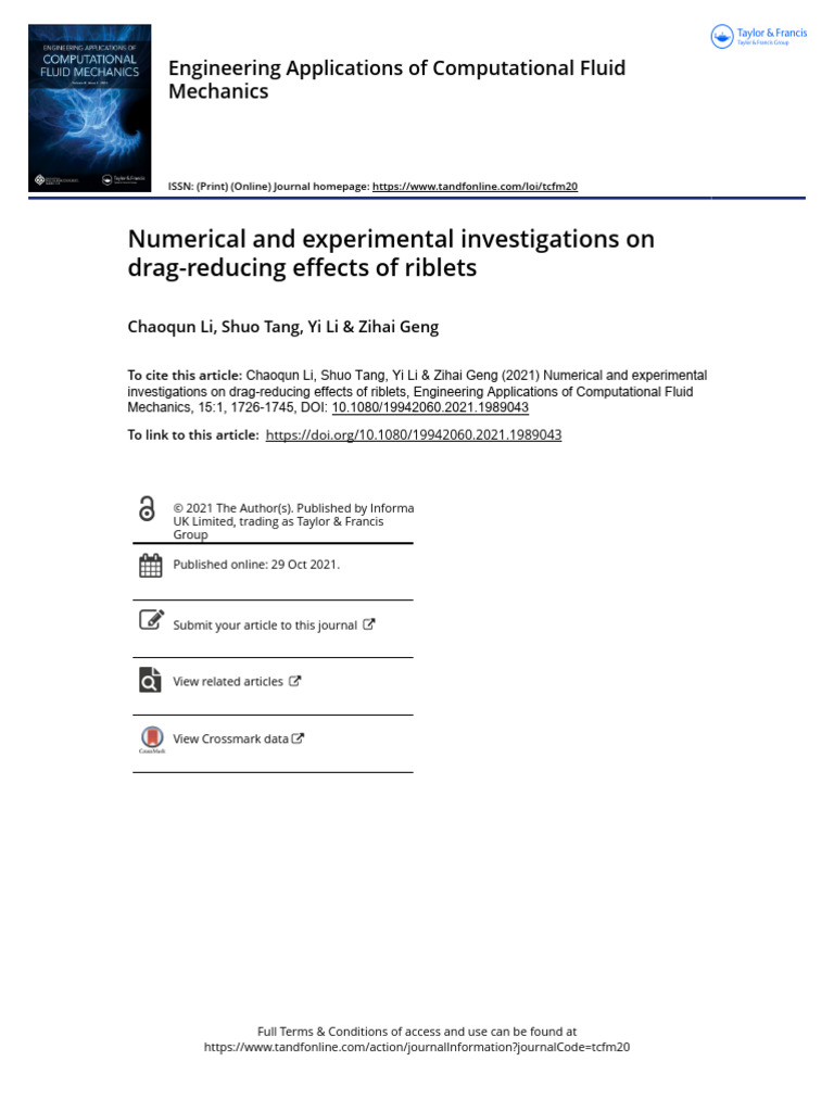 Drag Reduction with Riblets: Numerical and Experimental Analysis | PDF ...