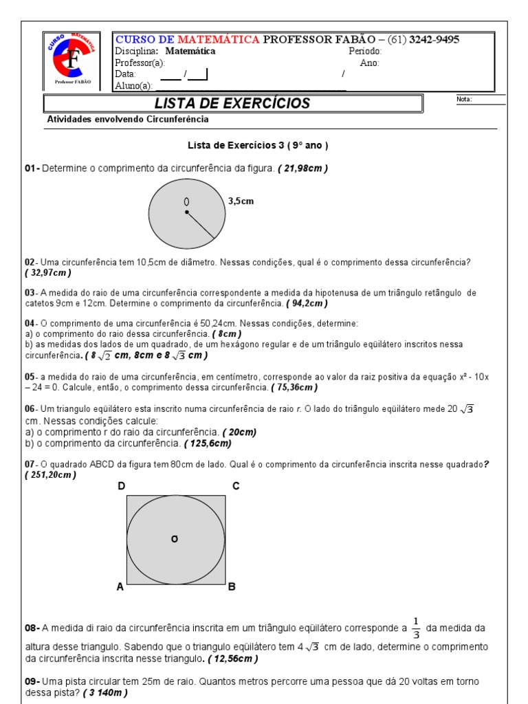 Plano De Aula Circulo E Circunferencia Para O 5o Ano