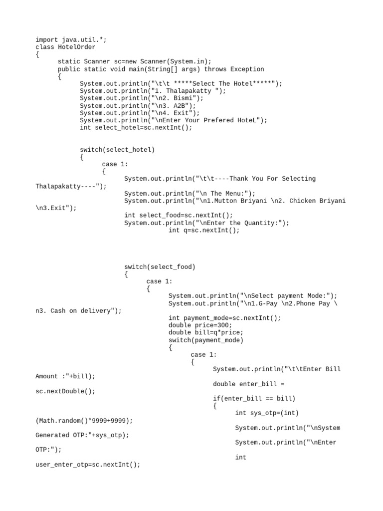 Hotel Order System in Java | PDF | Services (Economics) | Money