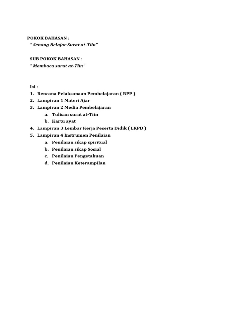 Senang Belajar Surat At-Tiin | PDF