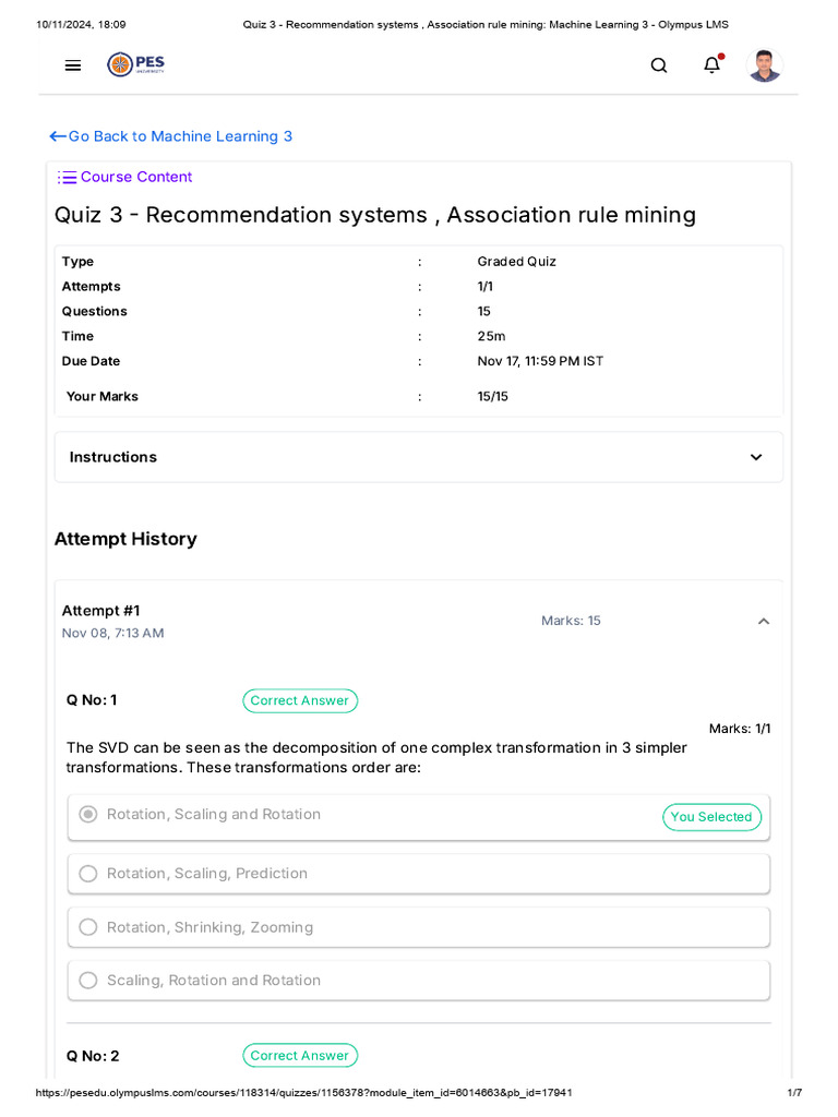 Quiz 3 - Recommendation Systems, Association Rule Mining - Machine ...