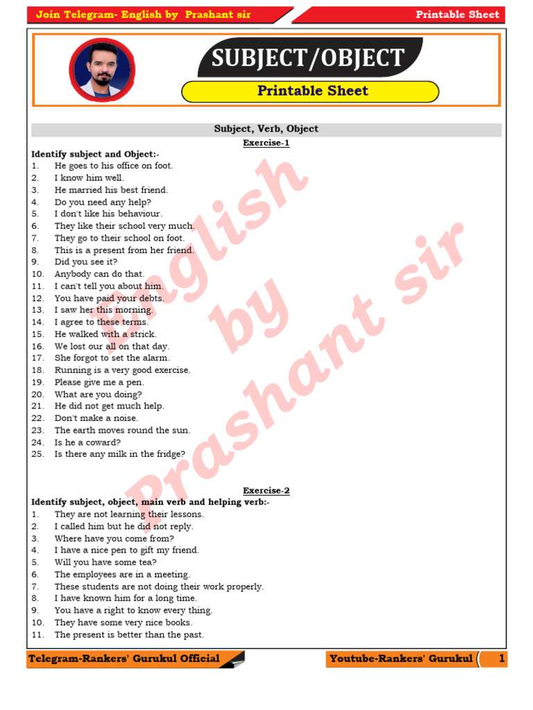 003) Subject Object (Basic) Practice Sheet | PDF