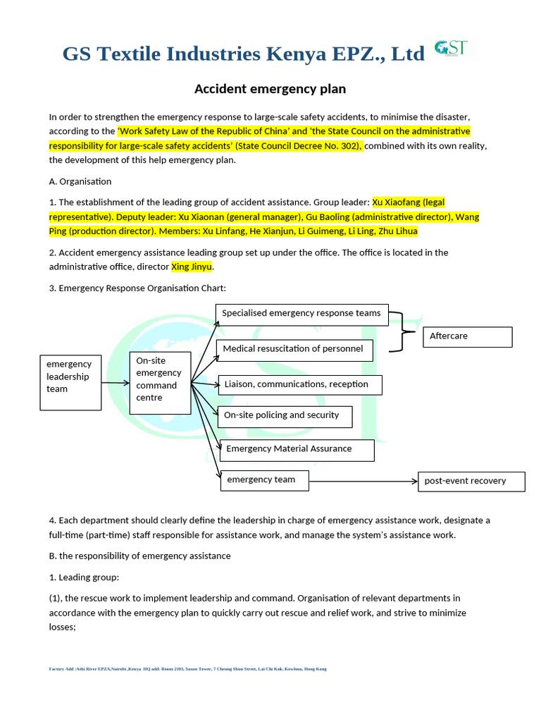 054accident Emergency Plan | PDF | Emergency | Emergency Management