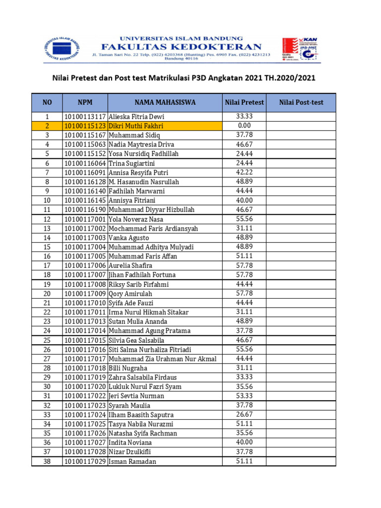 Nilai Pretest Dan Posttest | PDF