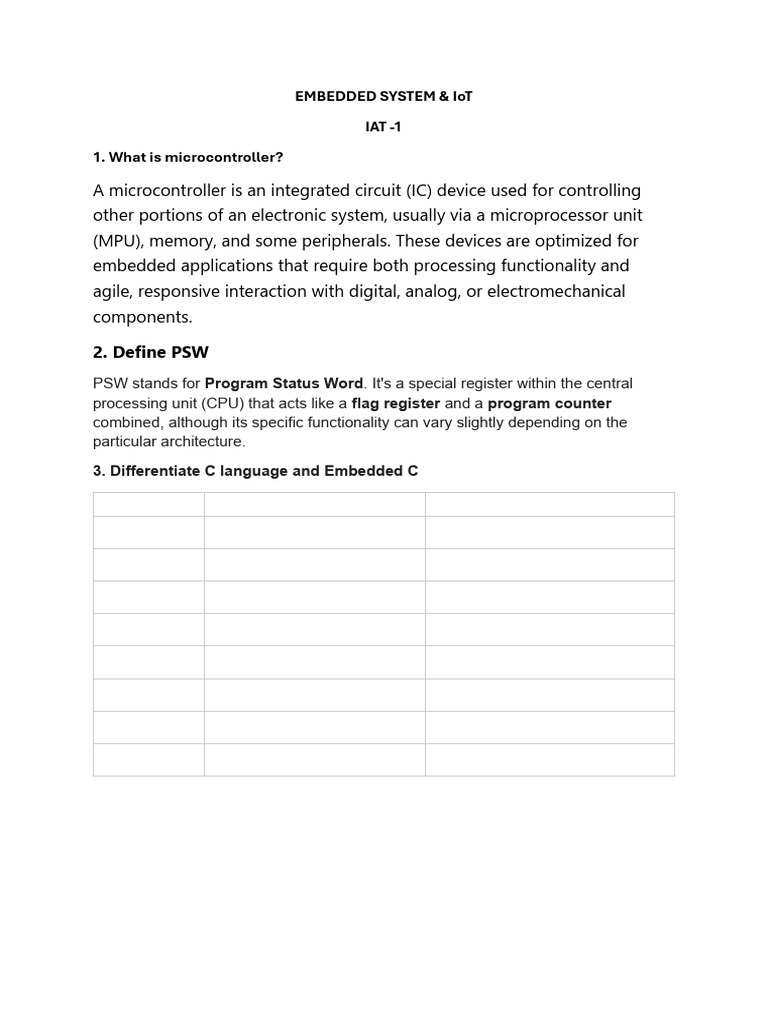 Embedded System & Iot Iat-1 | PDF | Computer Data Storage | Process ...