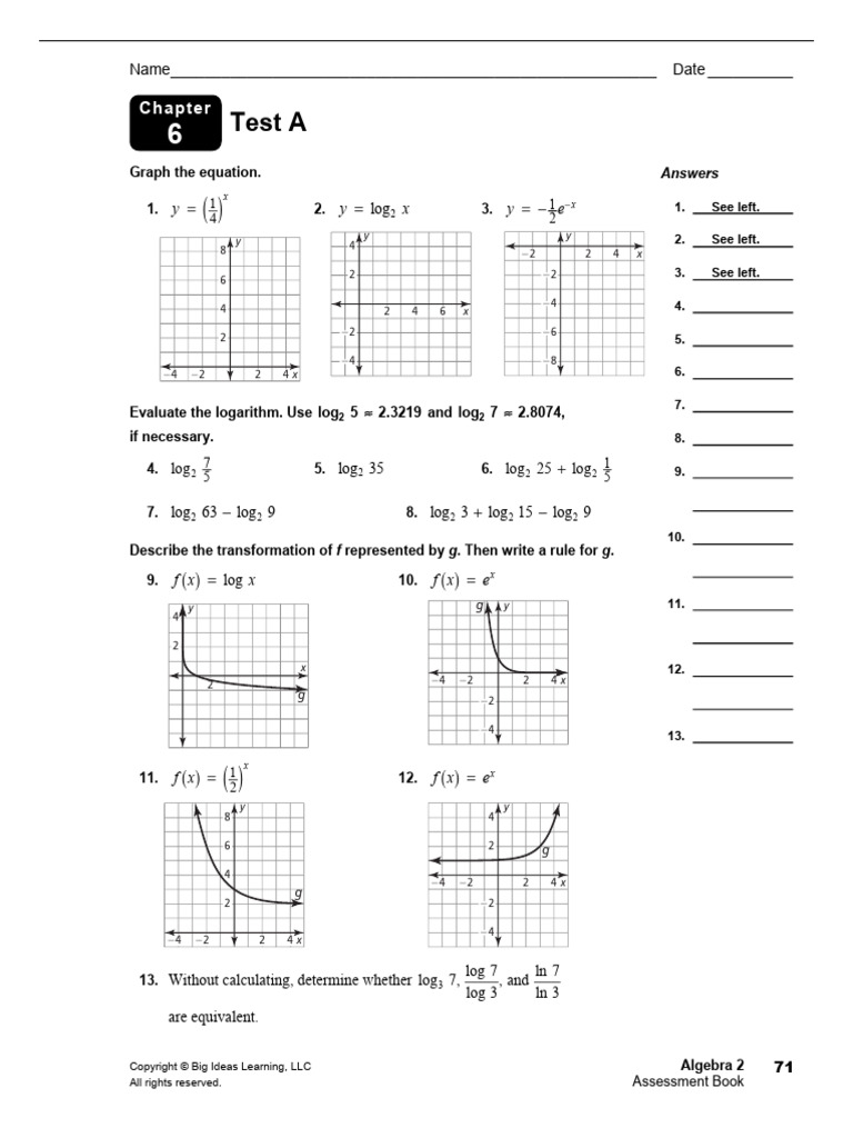 Alg2 Assessment 06 Test A PDF | PDF | Logarithm | Mathematics