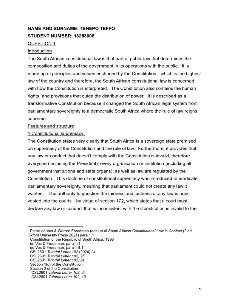 South African Constitutional Law Overview | PDF | Separation Of Powers ...
