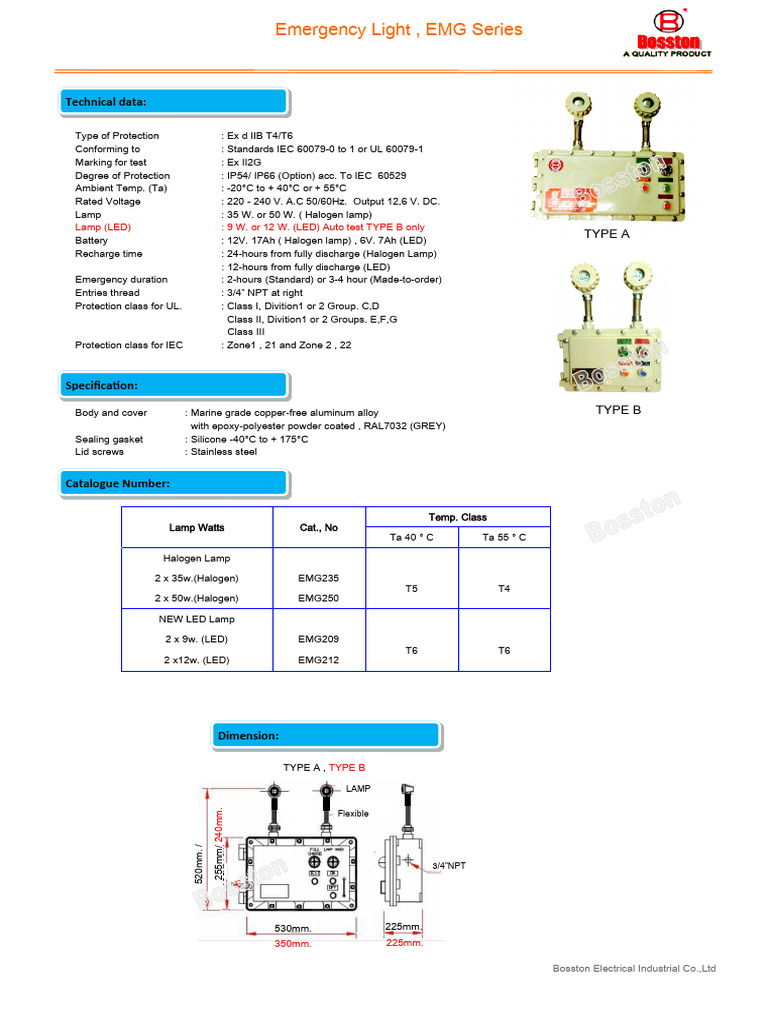EMG Series Emergency Light Specifications | PDF | Lighting | Electric Power