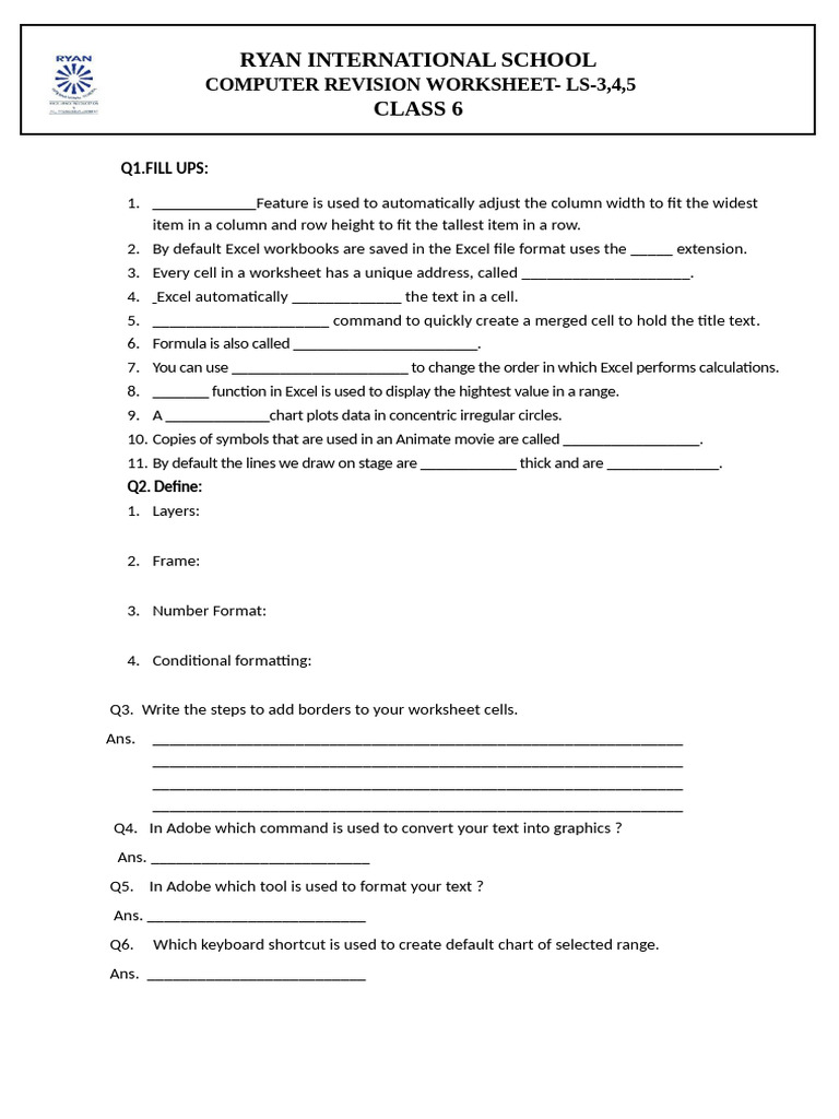 Class 6 Computer Ls 3-4-5 Revision Worksheet_ic706466 | PDF