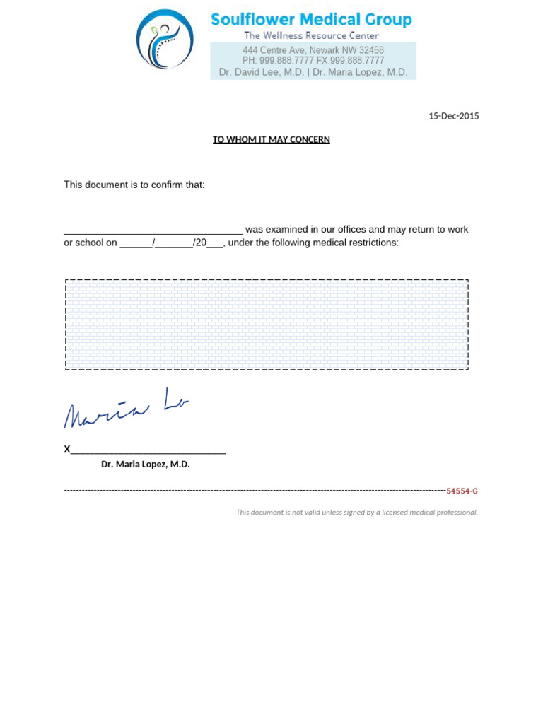 Medical Return to Work Note Template | PDF