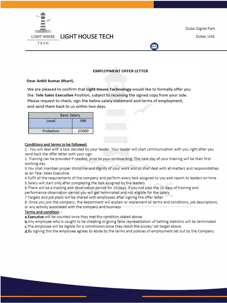 Light House Tech Employment Offer | PDF