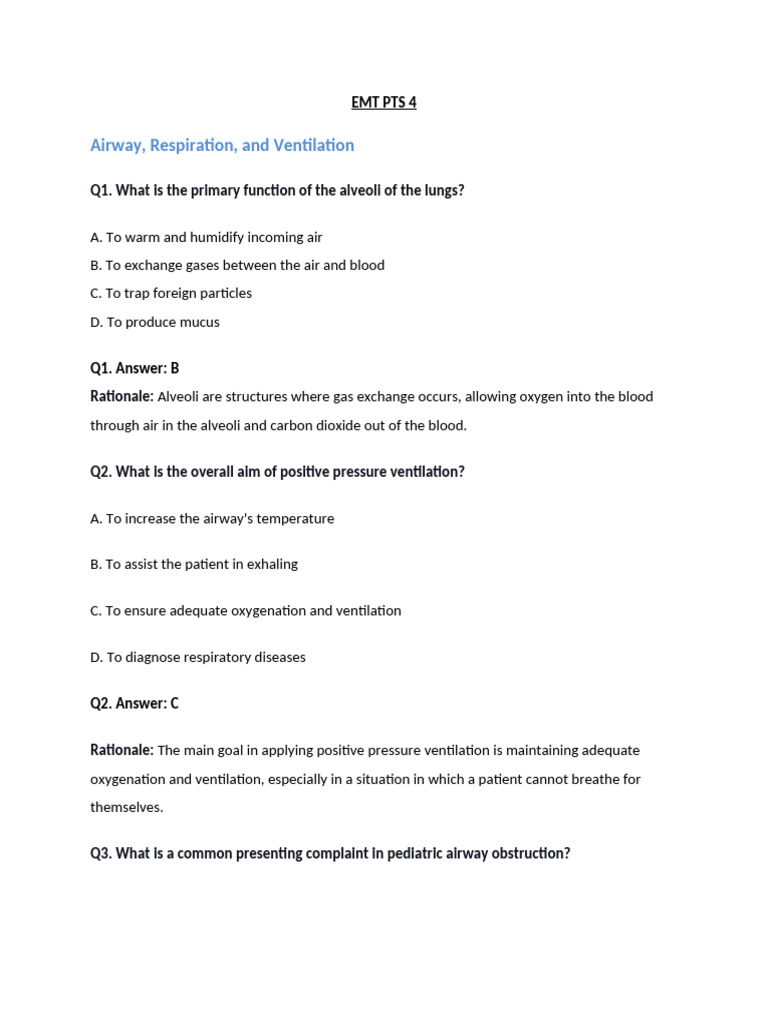 EMT PTS 4 Q70 to Q120 | PDF | Cardiopulmonary Resuscitation | Breathing