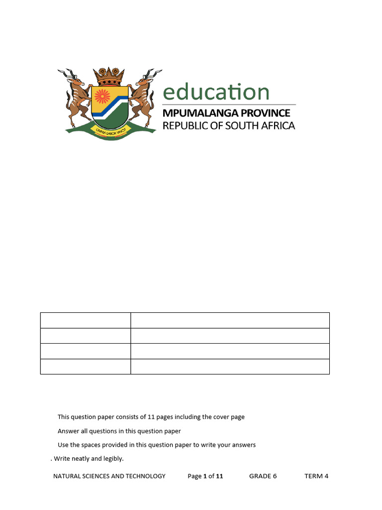 Grade 6 NST Term 4 Exam Paper | PDF | Solar System | Planets