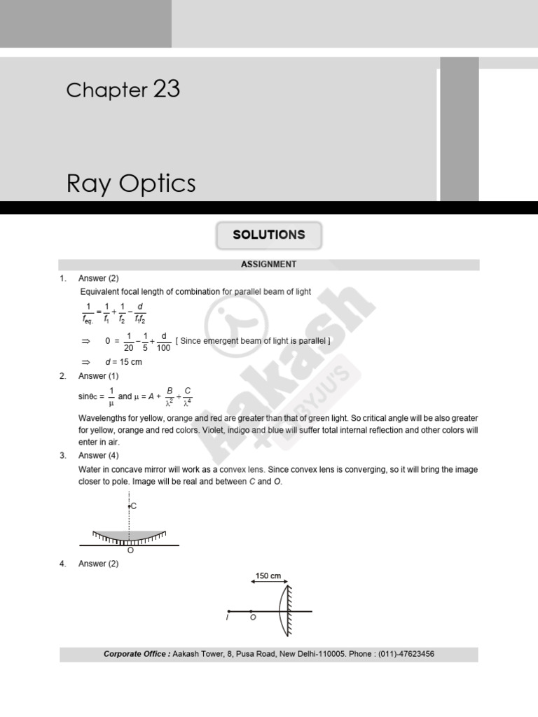 Ray Optics Assignment Solutions | PDF | Glass Engineering And Science ...