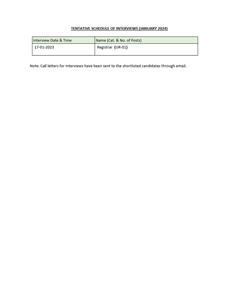 Tentative Schedule of Interviews - (NT) | PDF