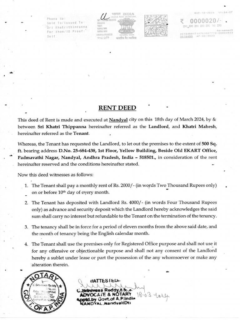 RENTAL DEED | PDF | Leasehold Estate | Landlord