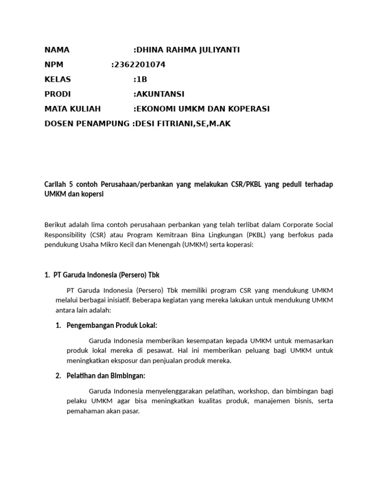 Contoh CSR Perusahaan untuk UMKM | PDF