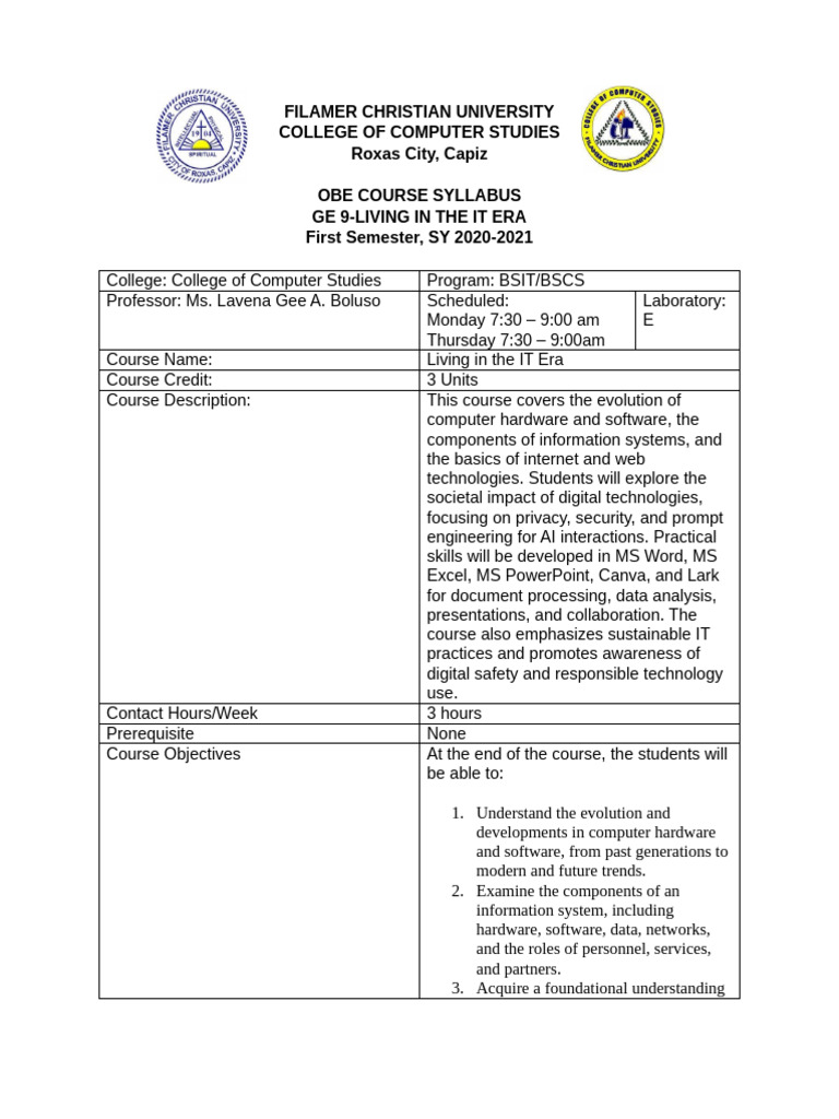Ge9 Syllabus Updated Pdf Privacy Microsoft Excel
