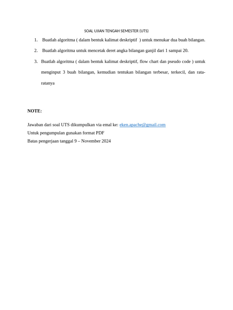 Soal UTS Algoritma dan Pemrograman | PDF