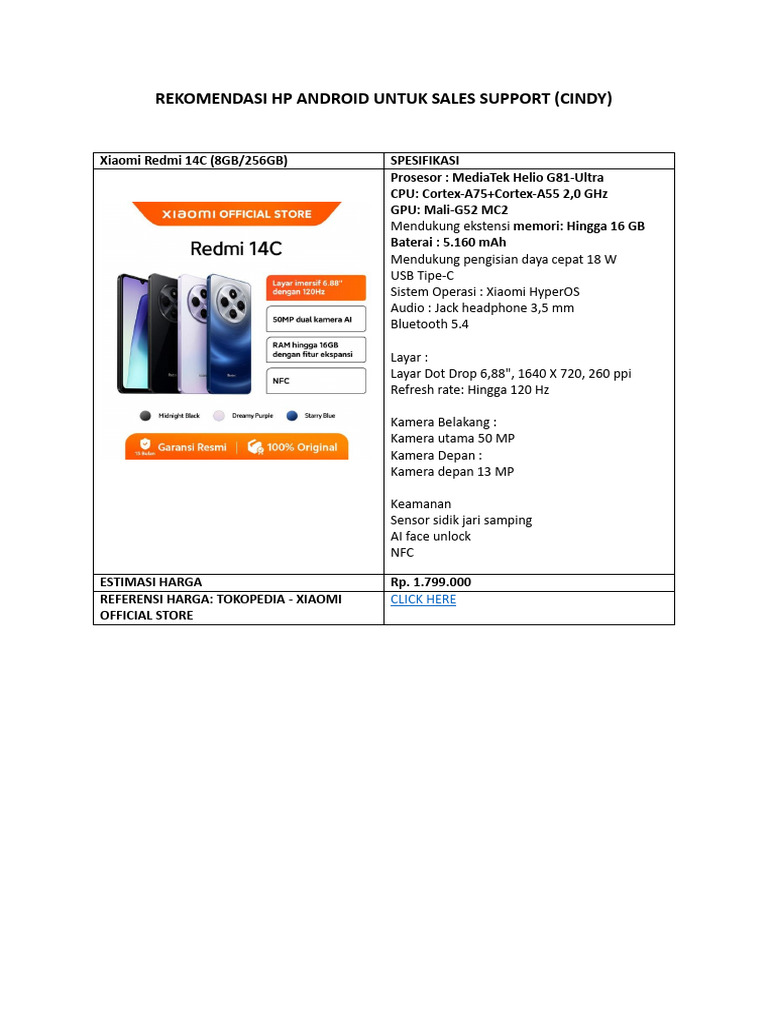Rekomendasi HP Android untuk Sales Support | PDF | Android (Operating ...