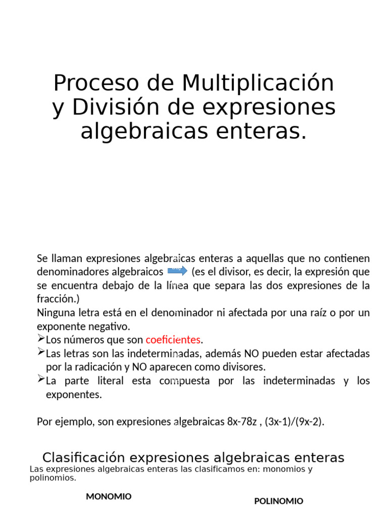 Multiplicación y División de Expresiones Algebraicas | PDF | División ...