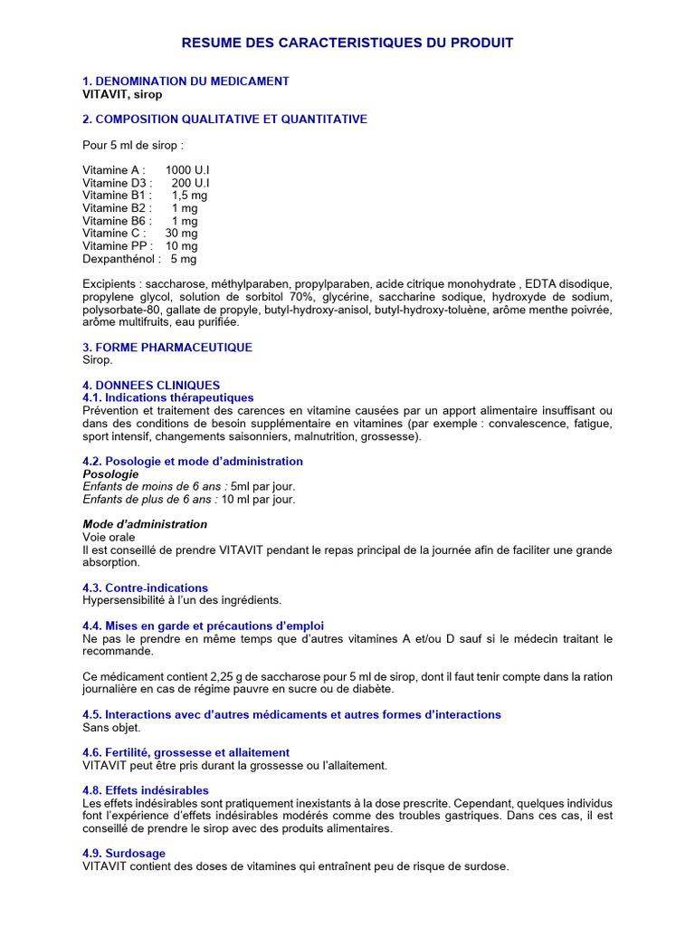 Vitavit Sirop : Composition et Posologie | PDF | Vitamine | Métabolisme