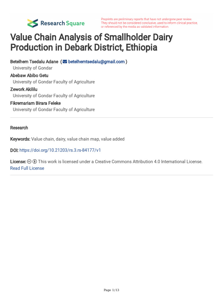 Smallholder Dairy Value Chain Analysis | PDF | Milk | Dairy